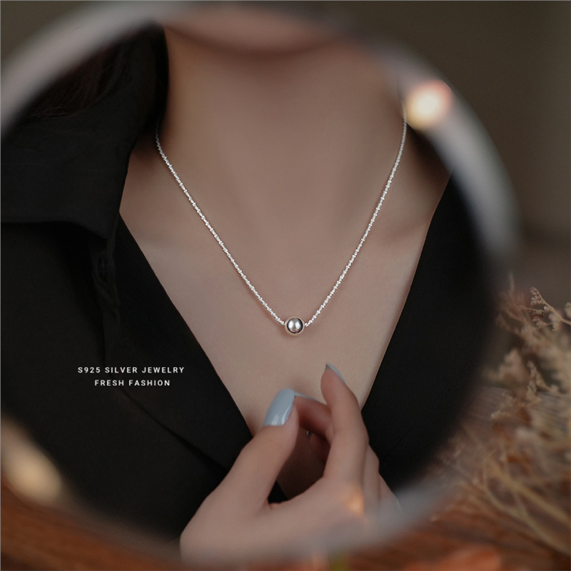 Collana rotonda stellata scintillante in argento puro per donna con un tocco di alta qualità, stile freddo e indifferente, temperamento_voghion.com