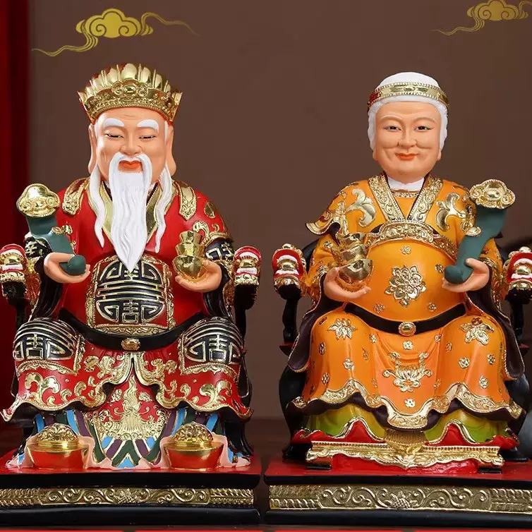 家用土地公土地婆红衣土地公婆摆件主财神土地爷土地奶佛像