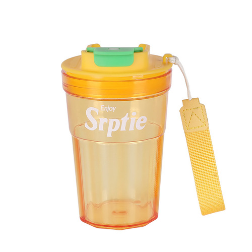 Instagram-famous fashion plastic water bottle with direct-drinking handle, coffee cup, outdoor sports water bottle—perfect for students and kids of all genders.