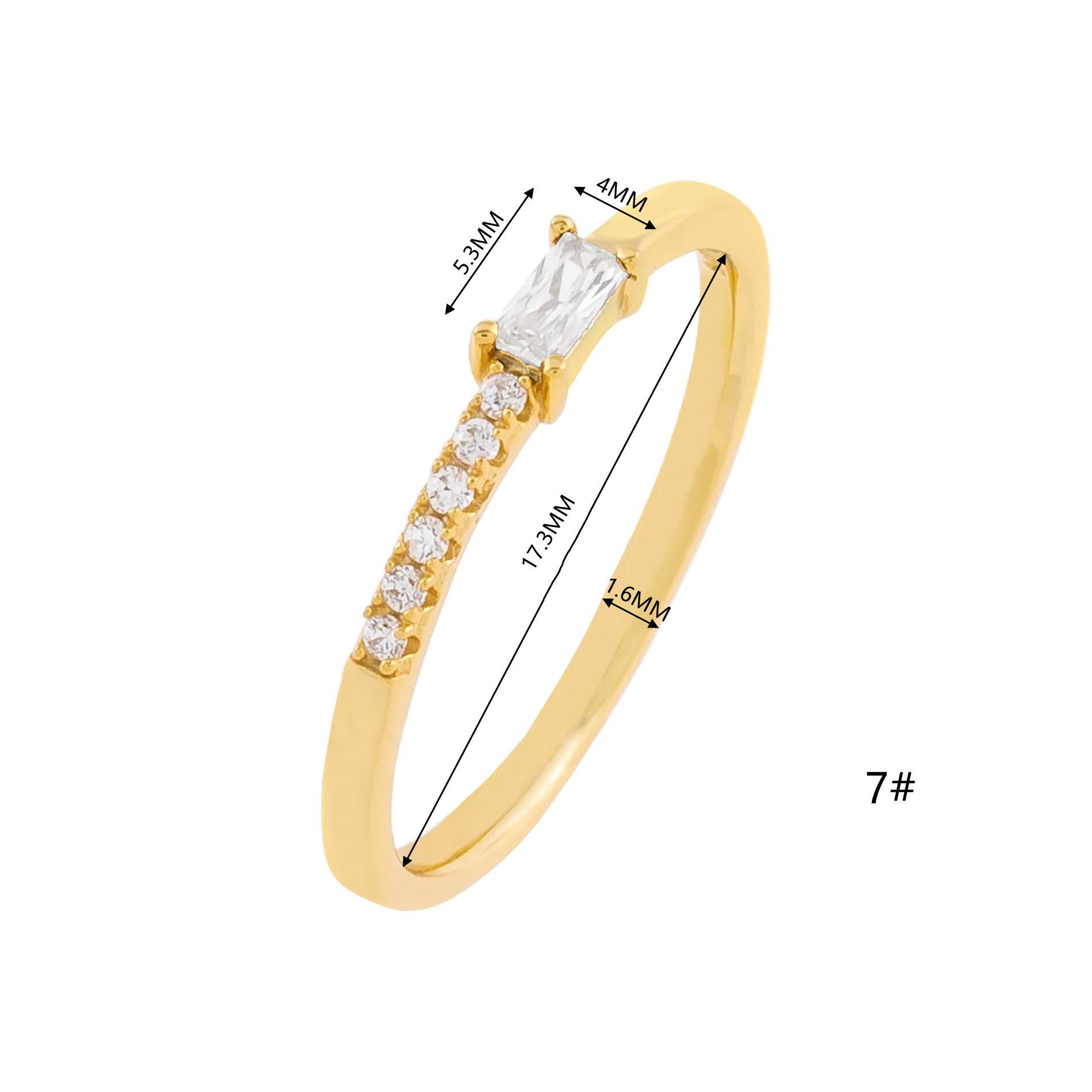 Explosion Style Rectangular Zircon Ring Simple Atmosphere Micro-inlaid Ring Copper Plated 18k Real Gold Cross-border Hot-selling Jewelry display picture 1