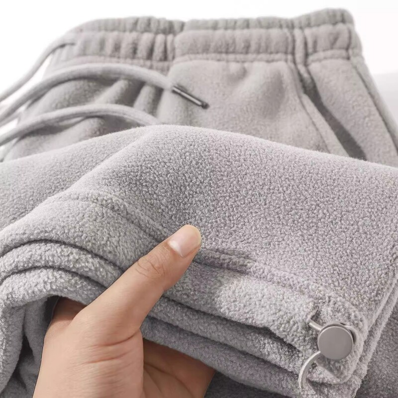 Double the Warmth! Light Gray Heavy Polar Fleece Drawstring Sweatpants Fleece-Lined Thickeneded Sports Casual Straight Pants for Autumn and Winter