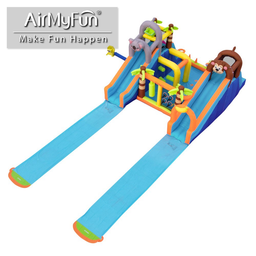 Castillo inflado de doble tobogan para niños caseros rociadores de agua cama de salto tobogan inflado antideslizante castillo de agua de juego