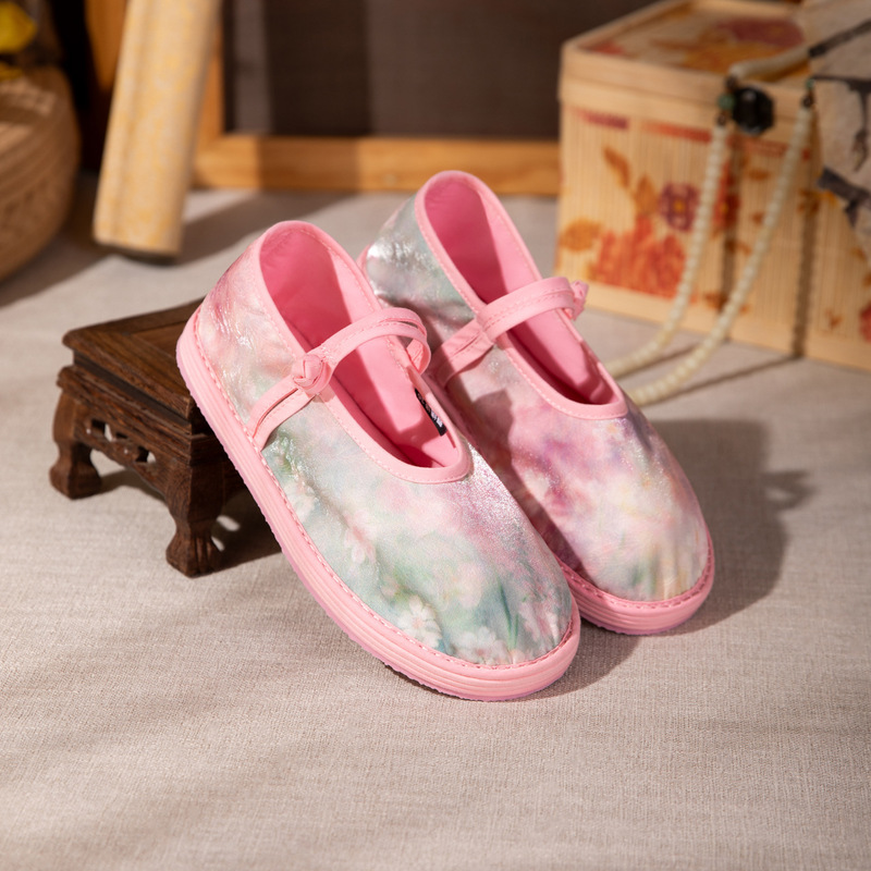 Cloud Pink Thousand-Layer Sole 2026 New Handmade Women's Cloth Shoes Flat Shoes Thousand-Layer Sole Old Beijing Cloth Shoes