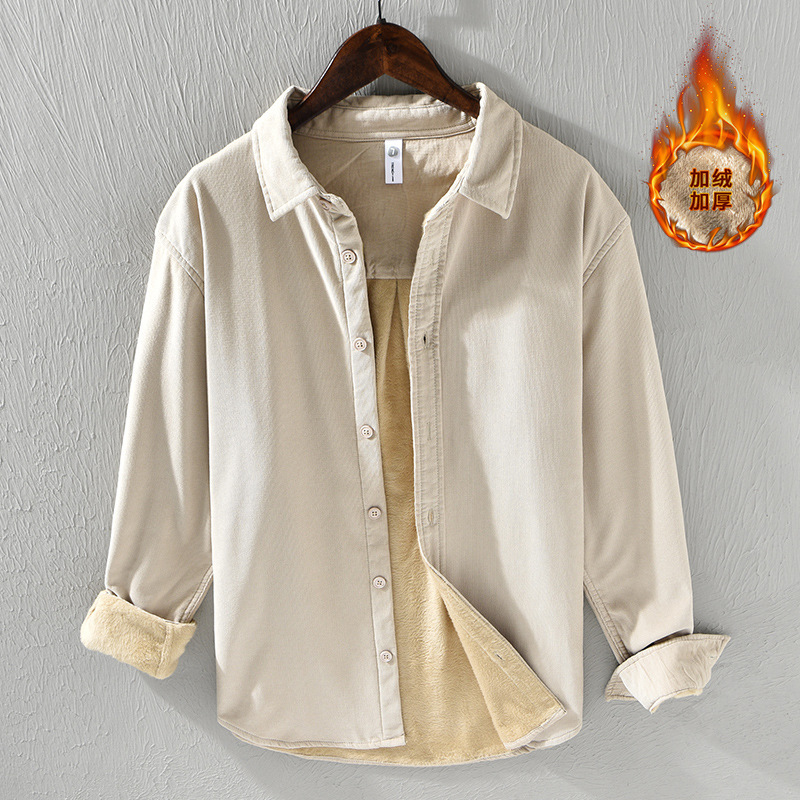 Winter cotton thermal shirt long sleeve corduroy corduroy shirt men's fleece-lined thickened simple casual jacket 8656