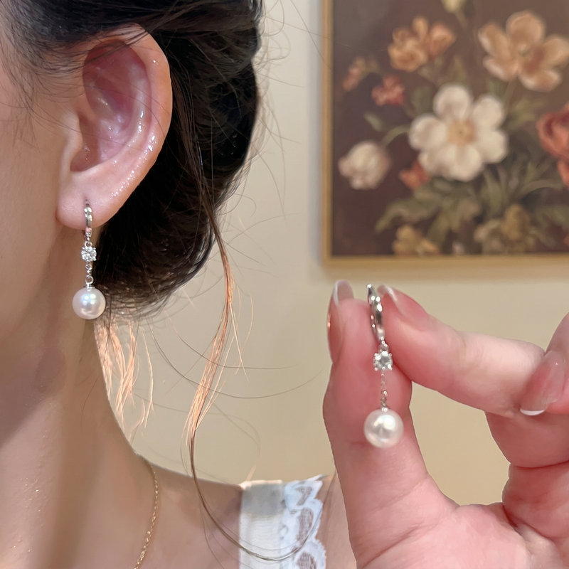 55# rhinestone pearl chain earrings studs