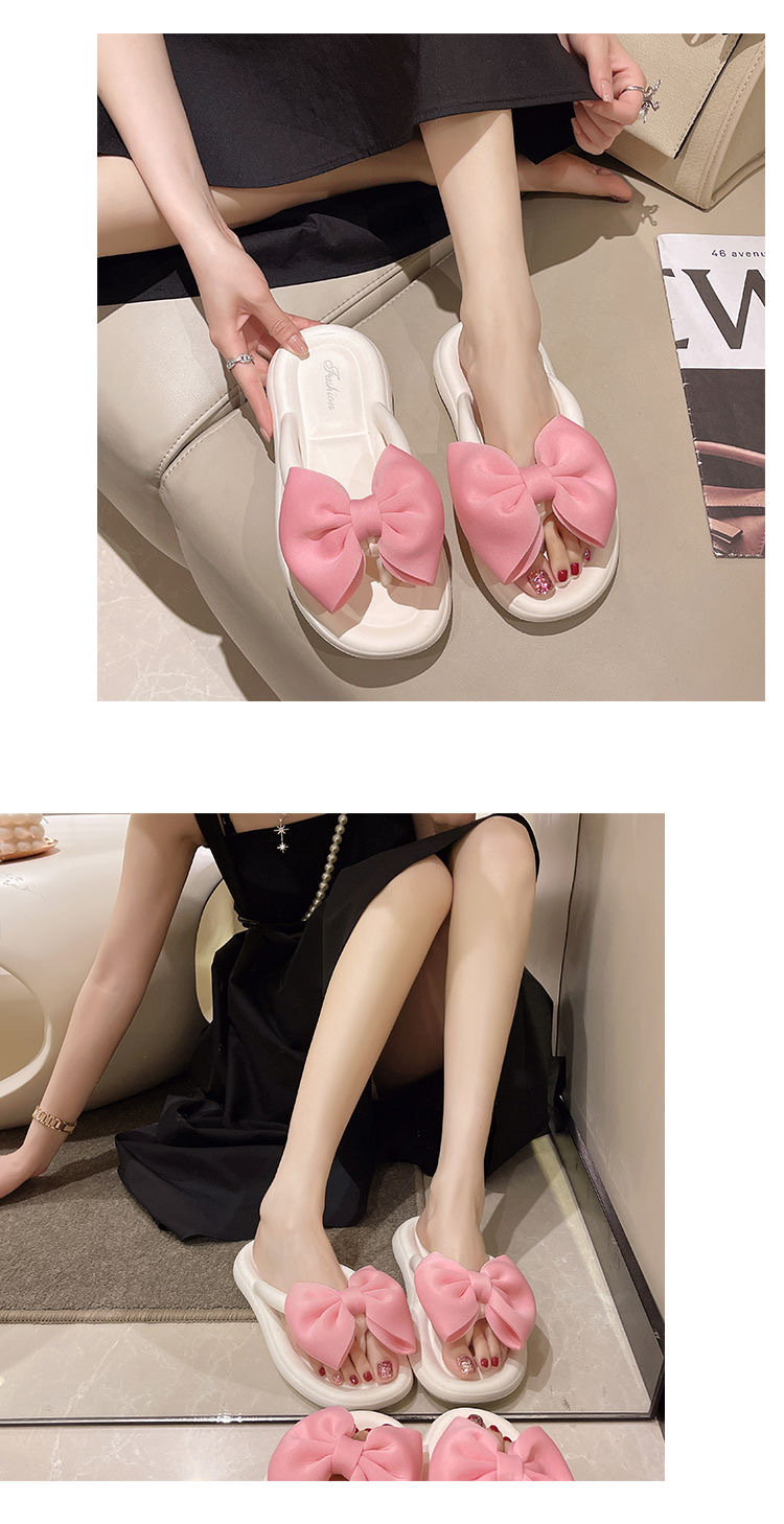 Women's Casual Vacation Color Block Heart Shape Bowknot T-Strap Thong Sandals display picture 4