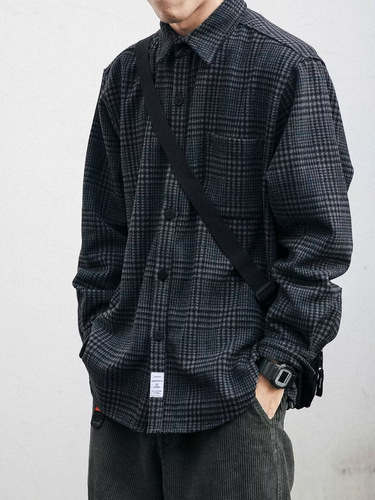 Japanese Retro Workwear Plaid Shirt for Men - Spring and Autumn Season Long-Sleeve Trendy Loose Streetwear Brand Versatile Casual Collarless Jacket
