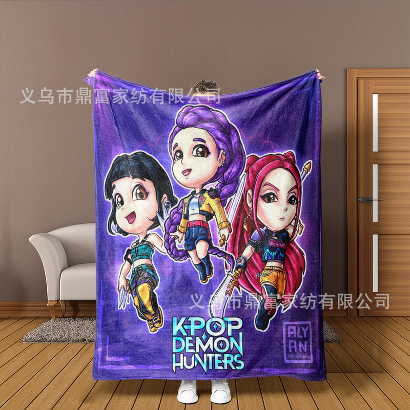 跨境法兰绒毛毯K Pop Demon Hunters Team Anime数码印花毛毯盖毯|undefined