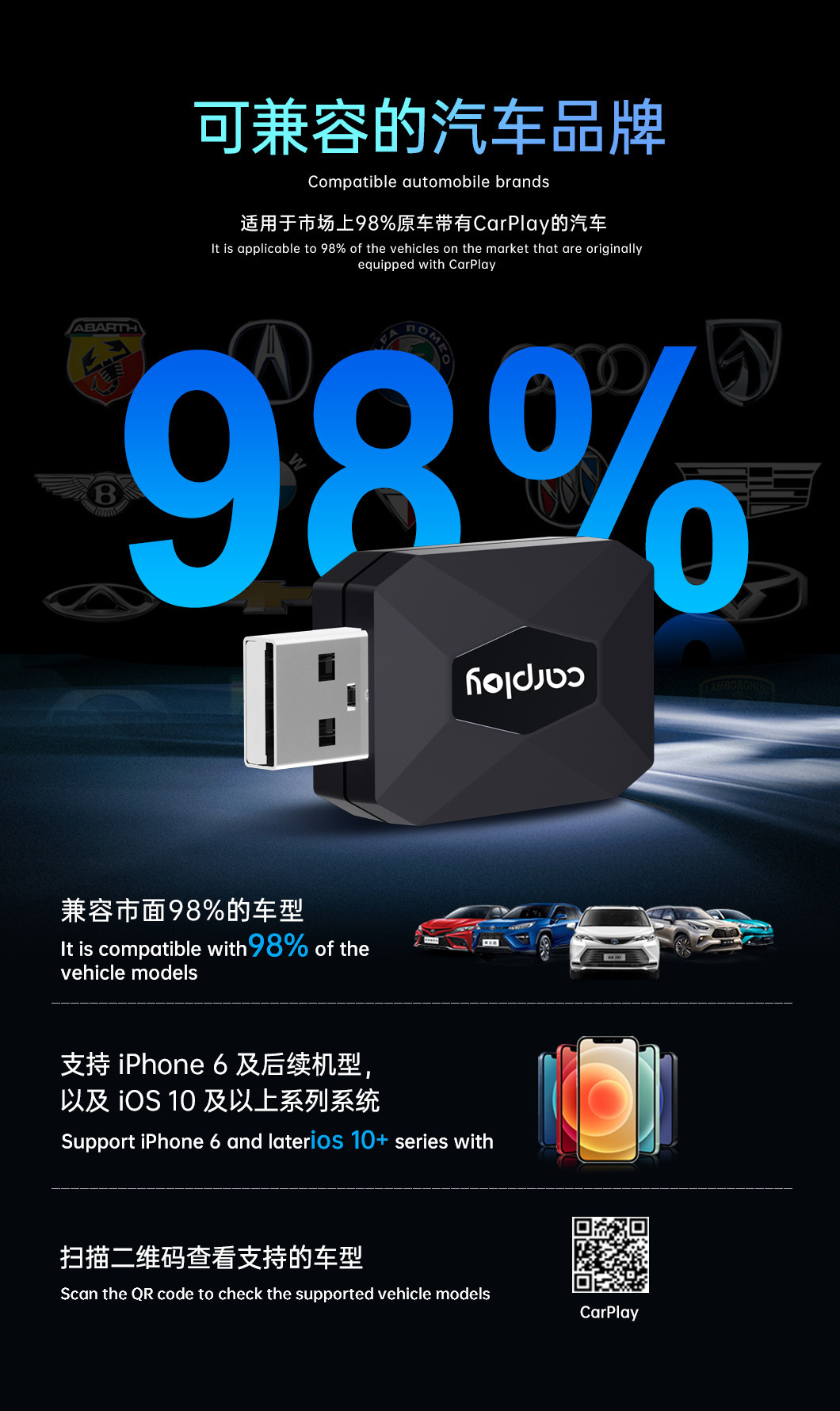 Original Car Wired to Wireless Carplay Box Two-In-One Android Auto Smart Interconnection Box Plug and Play