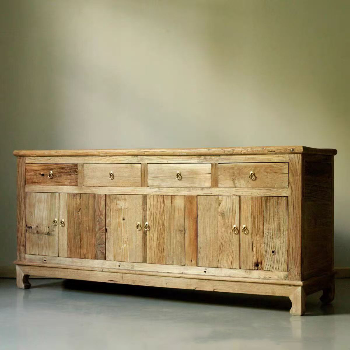 Chinese Old Elm Sideboard Solid Wood Entrance Cupboard Living Room Wall Side Cabinet B&B Furniture Storage Cabinet Decorative Cabinet