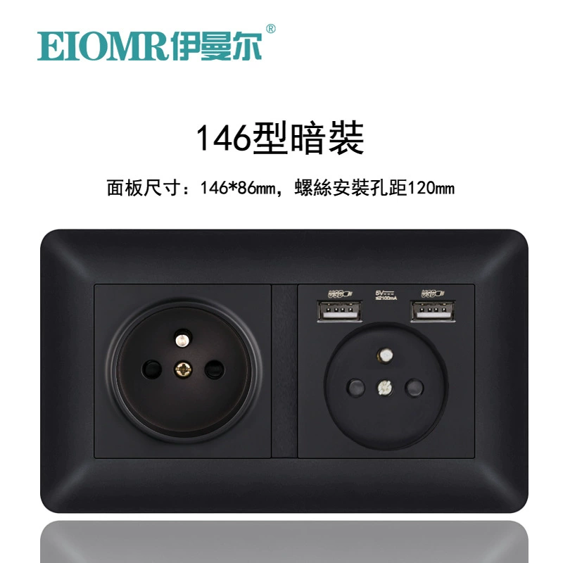 Dual European socket panel 16A, dual USB charging, multiple finishes (German/French, glass/metal)