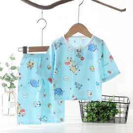 童装夏季儿童睡衣棉绸家居服套装男童女童宝宝薄款空调服婴儿衣服