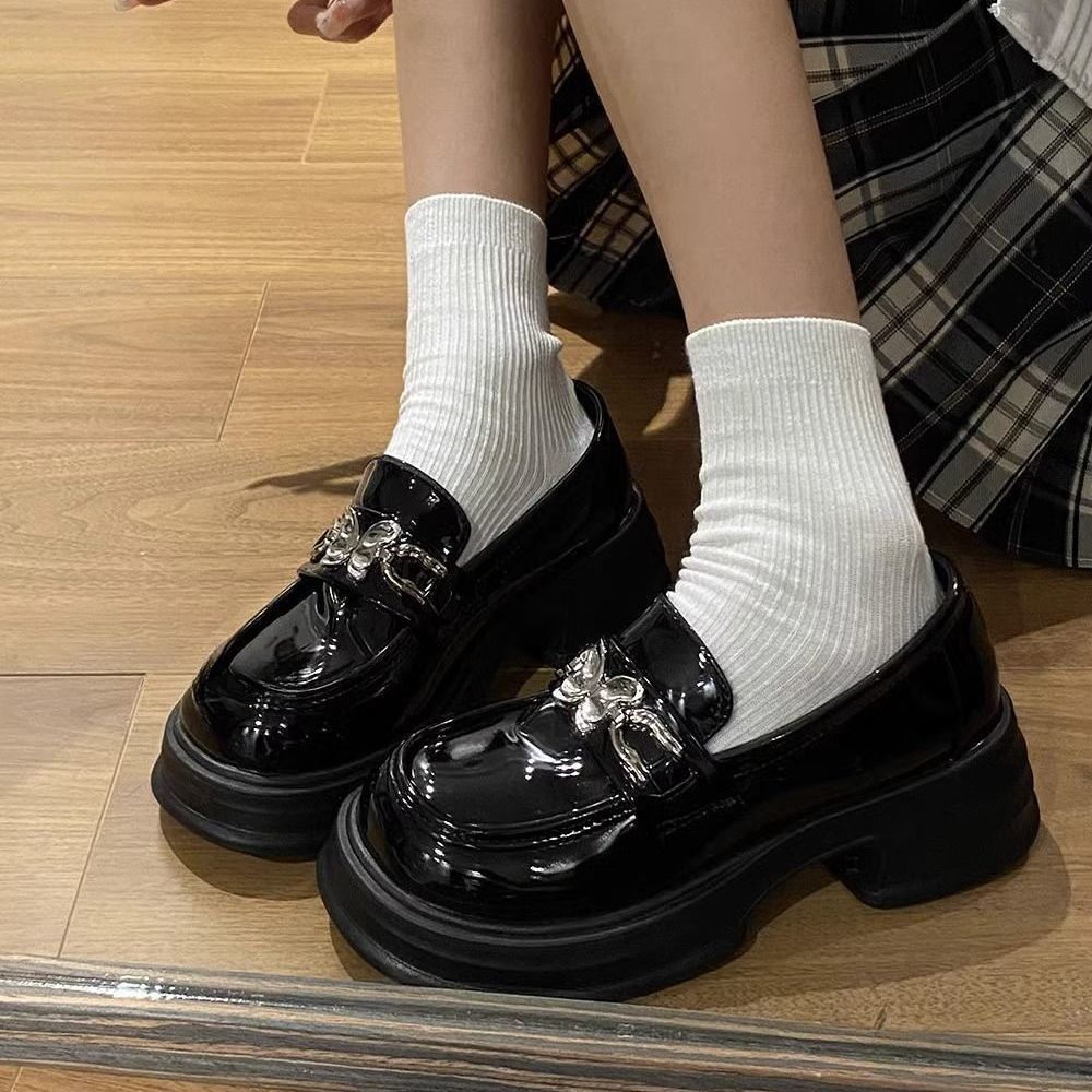 Retro black fashionable Mary Jane shoes English style platform