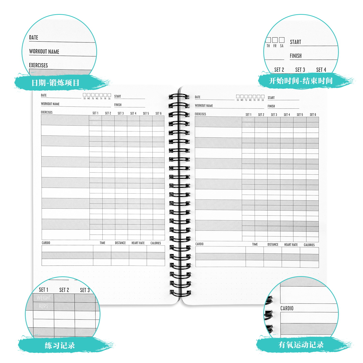 Amazon inglés A5 cuaderno de negocios papel Bloc de notas bobina dieta fitness Reloj-En libro de registro