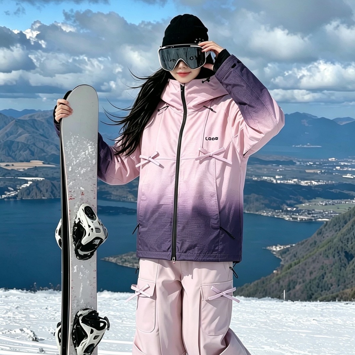 LDAB pink ski suit for women 2026 autumn and winter new professional windproof, warm, thick, and stylish ski suit