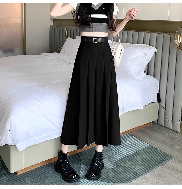 Chân váy vest nữ cạp cao dáng chữ A xếp ly dài vừa — Màu xám, Màu đen chi tiết 15