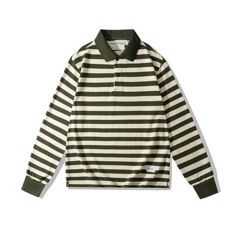 OKONKWO ameikaji 230g grueso pesado solapa camiseta mar espíritu camisa retro rayas manga larga polo camisa