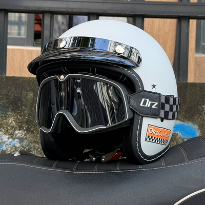 Bluetooth | Motosiklet dəbilqələri - m-leather-matte-gray-badge-retro-black-tea-goggles