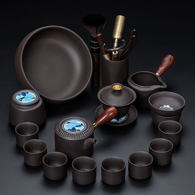 ✲☾☾✲16자색모래(봉래이국) 옆손잡이/목재 - 8잔 + 다도 + 차세척 + 차캔✲☾☾✲