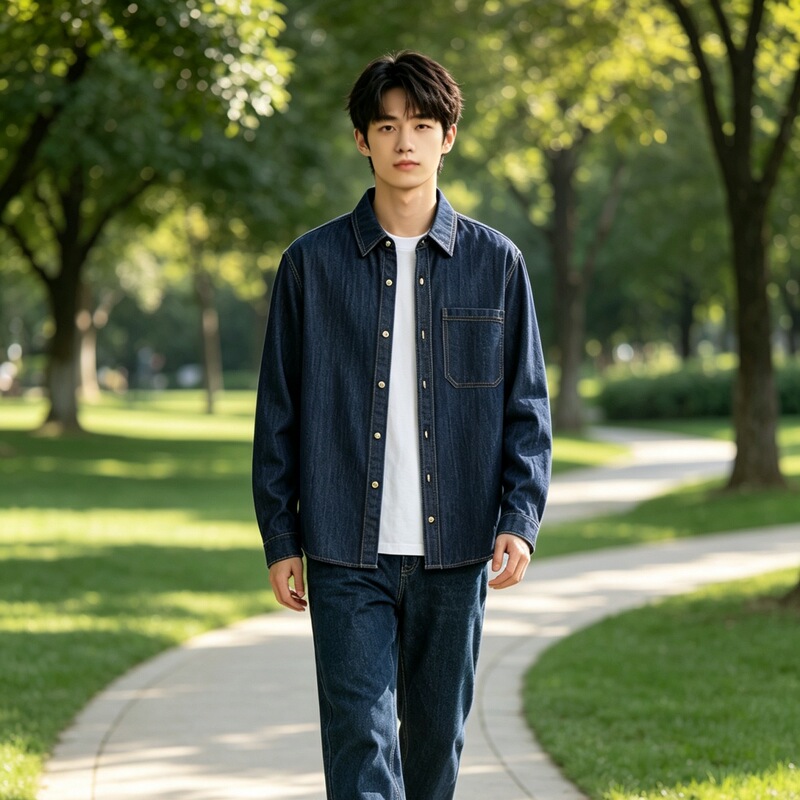 Men's cotton-lyocell (Tencel) blend lightweight breathable washed loose casual workwear denim long-sleeve shirt Men's cotton-lyocell (Tencel) blend lightweight breathable washed loose casual workwear denim long-sleeve shirt