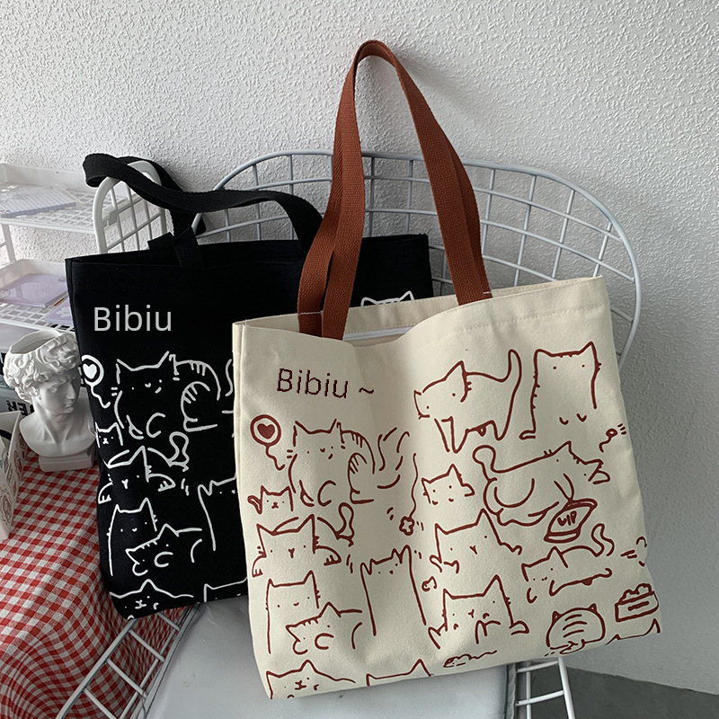 2024 Art Design Carino Animale Dipinto a Mano Illustrazione Borsa a Tracolla Borsa da Scuola Borsa Artistica Retro Grande Capacità Borsa in Tela Donna_voghion.com