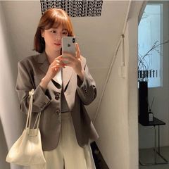小西装外套女韩版宽松2025春秋英伦风灰色短款ins西服小个子上衣