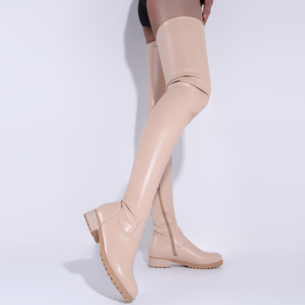 Women's Shoes mid heel retro round toe 40 43 zipper PU leather long boots women boots_voghion.com