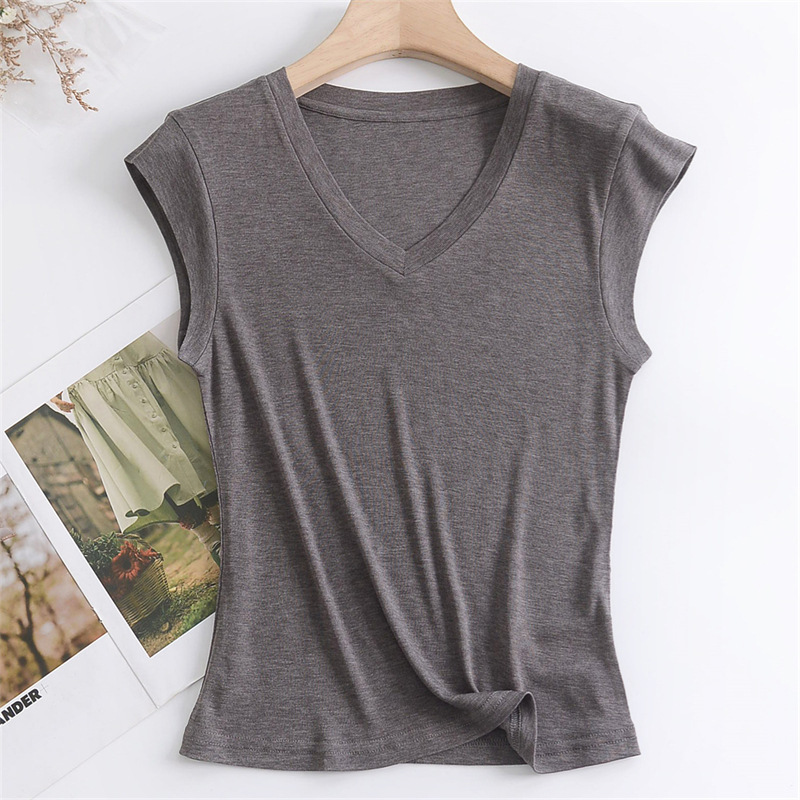 2025 Mulberry Silk Lyocell Blended Loose V Neck Small Flying Sleeve T-Shirt Women's Summer Thin Slim Sleeveless Top