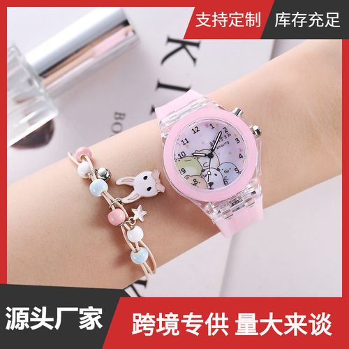 Luminous watch corner creature colorful glitter quartz watch plus rabbit bracelet (2pcs/set)