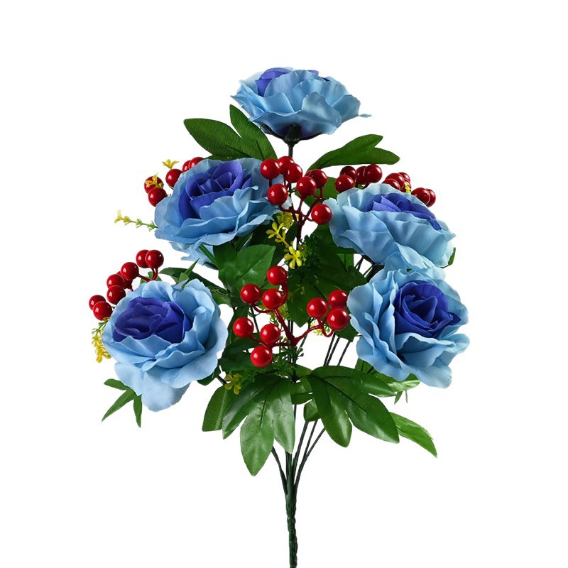 Simulación de rosas 12 cabezas 6 frutas de jaula para la mesa de comedor balcón flores falsas flores falsas decoración flores falsas