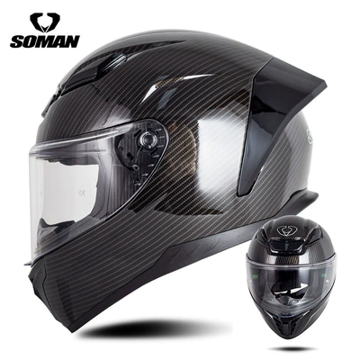 SOMAN Motorcycle Racing Helmet Men | Motosiklet kaskı (dəbilqə) - carbon-fiber-pattern-s
