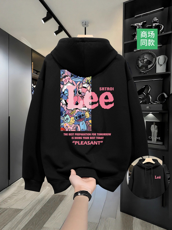 加绒印花上衣连帽卫衣美式时尚印花重磅纯棉情侣装卫衣连帽上衣潮|undefined