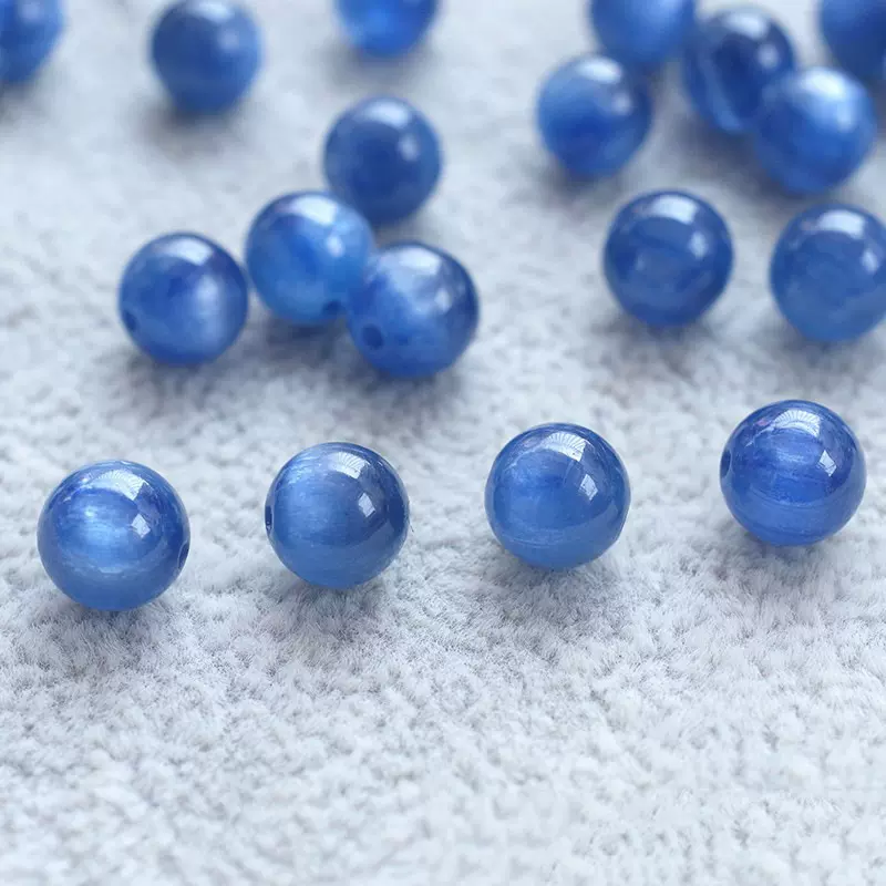 7A天然无优化蓝晶石单颗散珠串珠 蓝水晶diy手链多宝手串配珠饰品