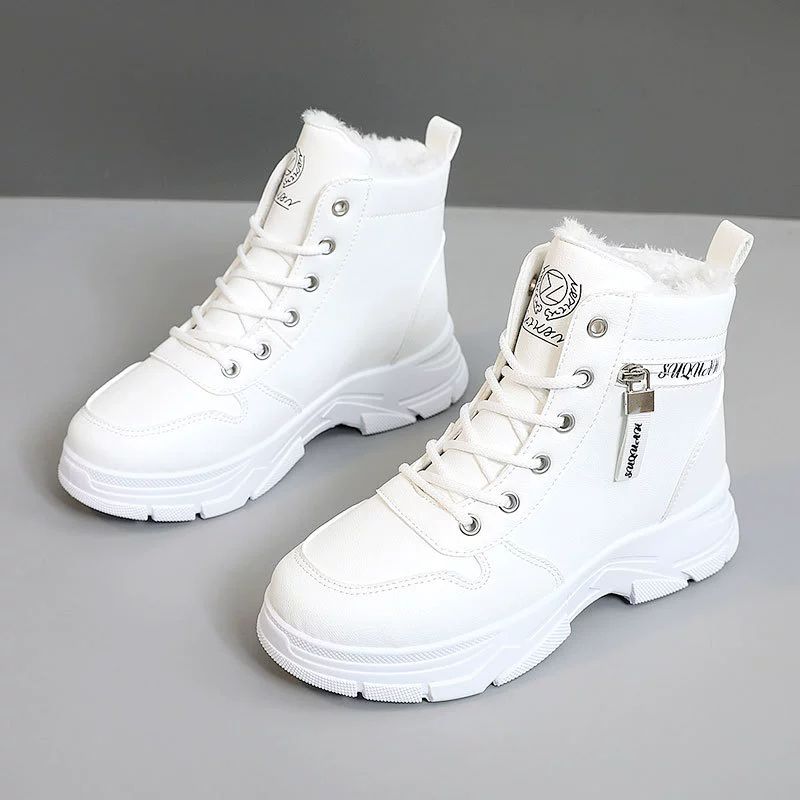 Новые женские туфли осень-зима в solid color W2573, плюс бархатная хлопковая обувь, простые тёплые высокие кеды на толстой подошве, для роста