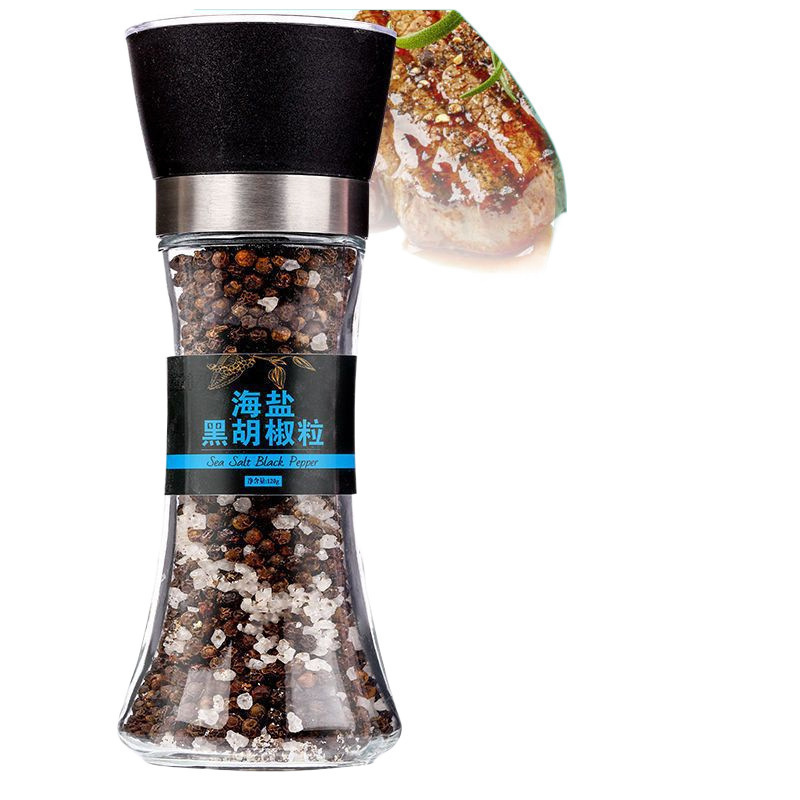 黑胡椒海盐研磨瓶装混合调味料柠檬颗粒鸡胸肉牛排西餐胡椒粒粉料|undefined