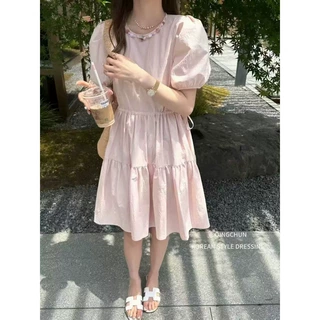 孕妇哺乳法式U领泡泡袖连衣裙女夏季小个子收腰显瘦绝美初恋裙