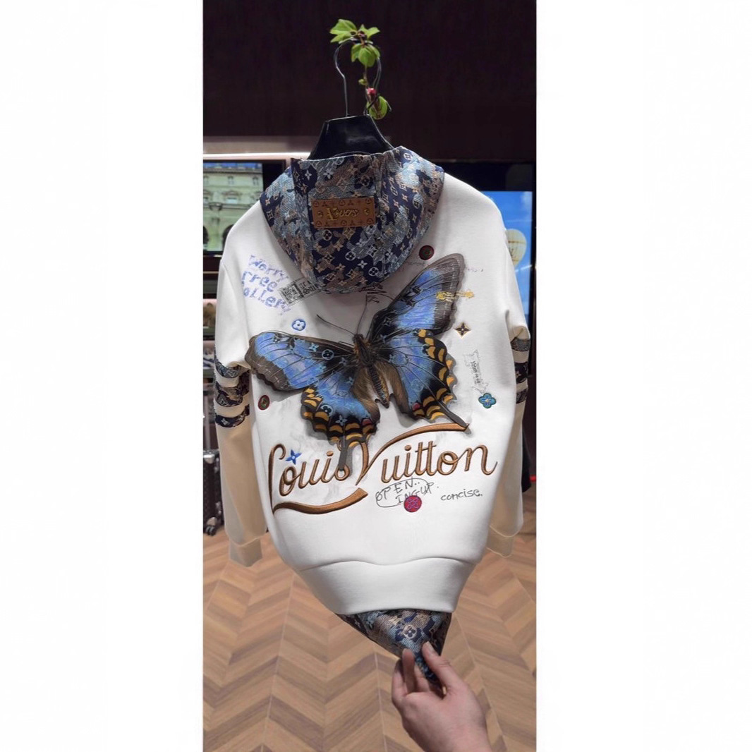 Embroidered Three-Dimensional Butterfly Ins New High-End Luxury Heavy Letter Hooded Patchwork Long-Sleeve Cardigan Loose Trendy Brand Jacket