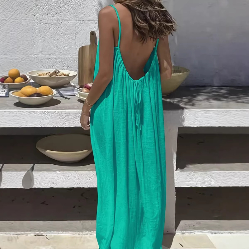 2026 Cross-Border Amazon and Aliexpress New Women's Suspender Coat, Backless Loose Loungewear Dress