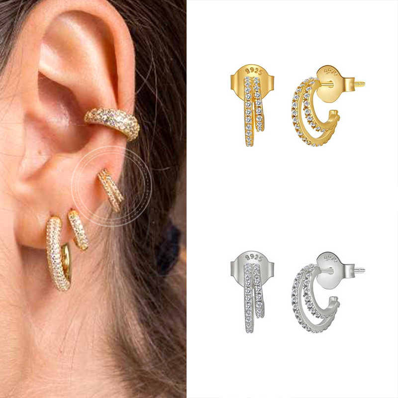 Simple Double-layer C-shaped Micro-inlaid Zircon Stud Earrings display picture 4