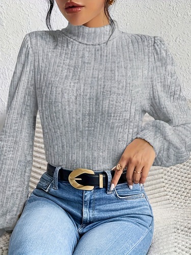 2024 European and American Style: eBay, AliExpress, Amazon Solid-Color Lantern-Sleeve Long-Sleeved T-Shirt—Slim-Fit, Slimming, Casual, and All-Match