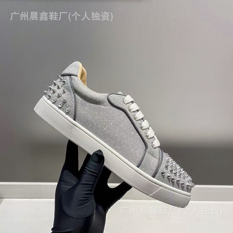 欧洲站CL红底鞋尖钉铆钉水钻亮片系带低帮情侣时尚男女百搭款平底|undefined