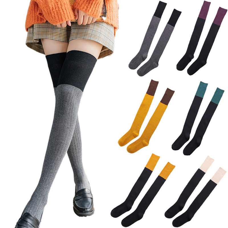 Foreign Trade European and American Supply Street Socks Cotton Socks Autumn and Winter Women's Color Matching Socks Over-The-Knee Socks Socks Long Women's Socks Stockings