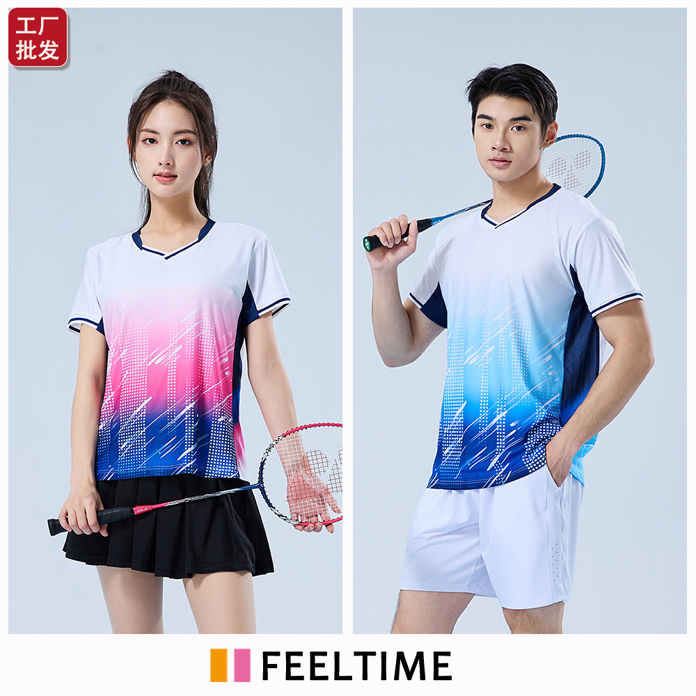 [Feeltime Factory Store] High-End New Quick-Drying Competition Clothing Short-Sleeved Tops Badminton Clothing for Women and Men Suits