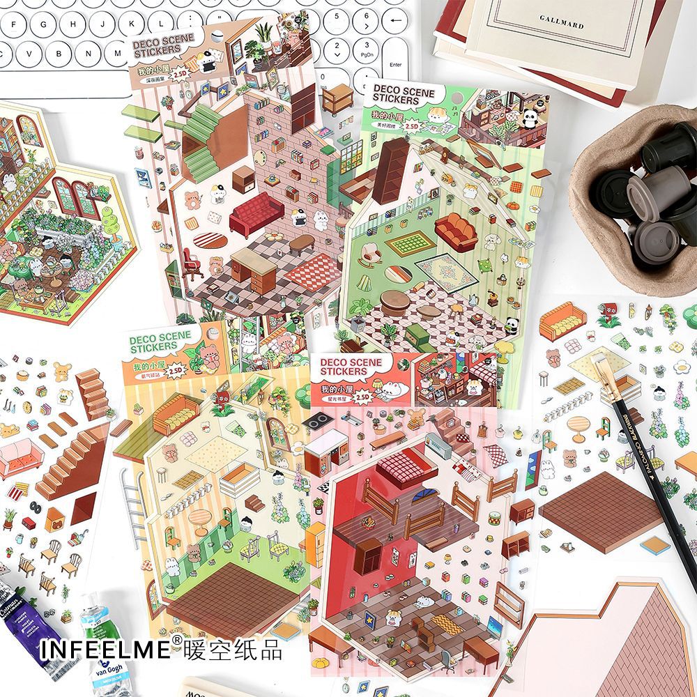Infeel.Me 2.5D pegatinas paisajísticas mi cabina encantadora pequeña casa diy pegatinas de decoración de escena