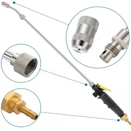 Pistola de agua de lavado de coches de alta presión transfronteriza de acero inoxidable varilla larga pistola de limpieza atomización cera pistola de agua desmontable larga y corta desinfección