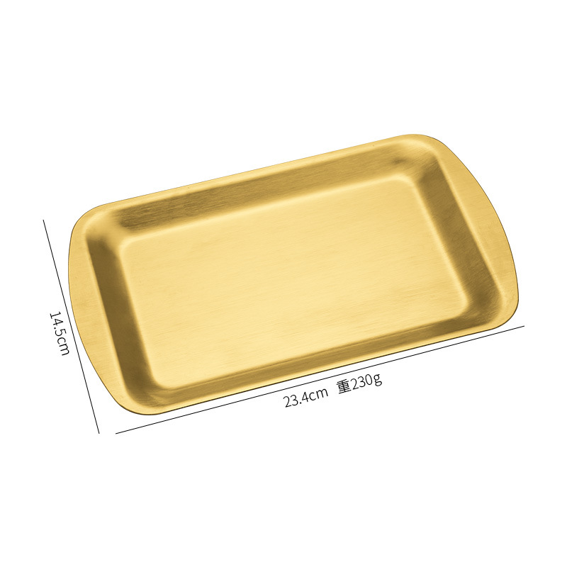 Coreano 304 placa de acero inoxidable placa rectangular engrosada Placa de sushi esmerilado dorado plato de postre Placa de barbacoa Zibo