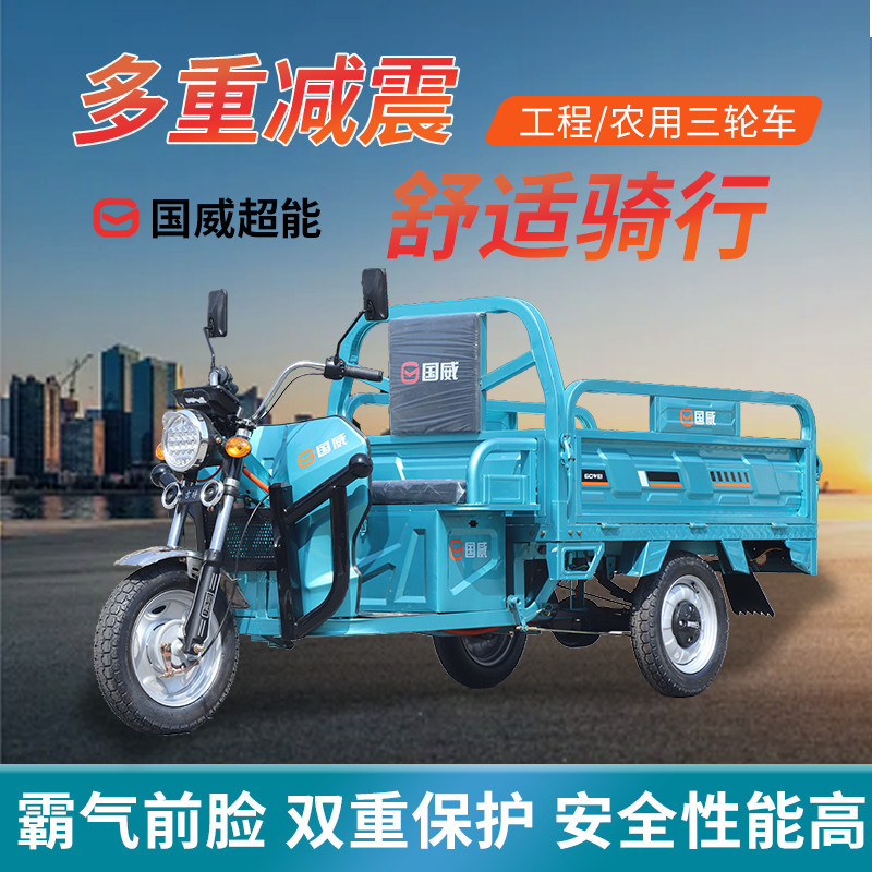 Guowei vehículo eléctrico triciclo eléctrico de entrega de carga doméstica cabina agrícola volcado tripulado vehículo de batería de alta potencia