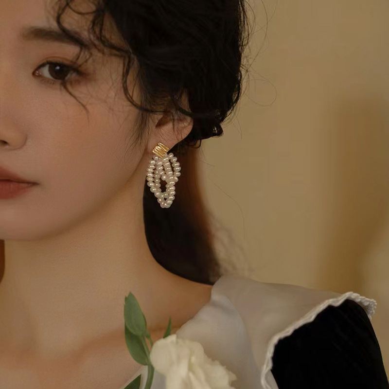 感天然淡水流苏珍珠耳环女S925法式复古巴洛克