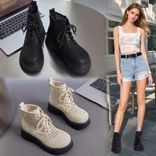 夏季网面短靴镂空凉靴2025新款厚底增高透气马丁靴休闲百搭靴子女