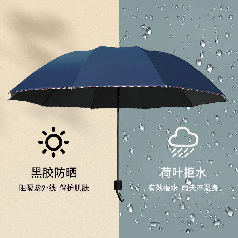 雨伞大号雨伞男女加大加固晴雨两用学生手动三叠黑胶防晒遮阳伞|undefined
